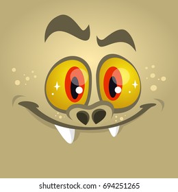 Cartoon monster face. Vector Halloween monster avatar with wide smile. 