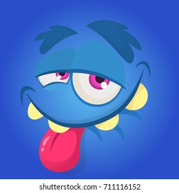 Cartoon monster face. Vector Halloween blue happy monster square avatar