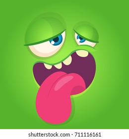 Cartoon monster face. Vector Halloween green tired cool monster avatar. Great for print