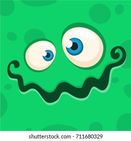 Cartoon monster face. Vector Halloween green monster avatar