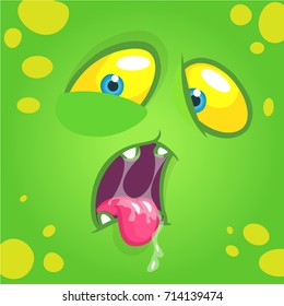 Cartoon monster face. Vector Halloween green happy cool monster avatar. Party mask