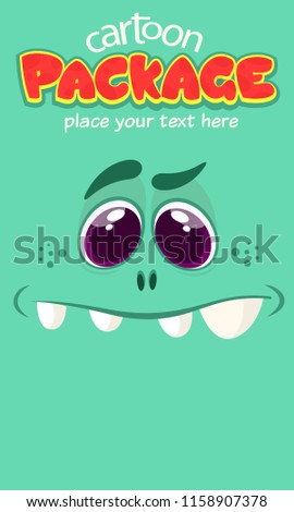 Cartoon monster face. Vector Halloween blue cool monster avatar. Big set of monster faces. Package design