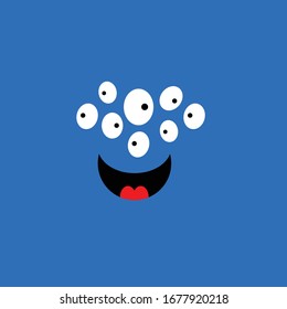 Cartoon monster face.blue background.vector illustration