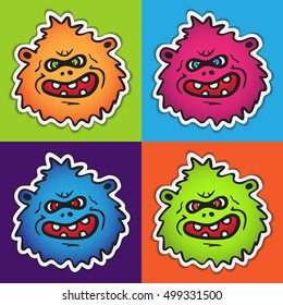 Cartoon Monster Faces. Avatar Icons Set. Vector Stickers Collection.