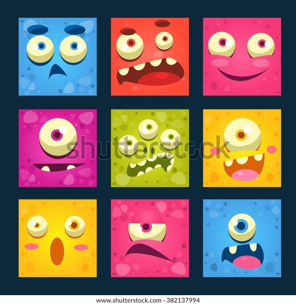 Cartoon Monster Faces Colorful Vector Illustration Stock Vector ...