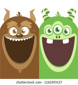 Cartoon monster faces set. Halloween vector illustration