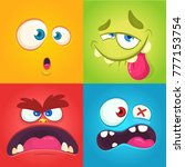 Cartoon monster faces set. Vector set of four Halloween monster faces with different expressions. 
