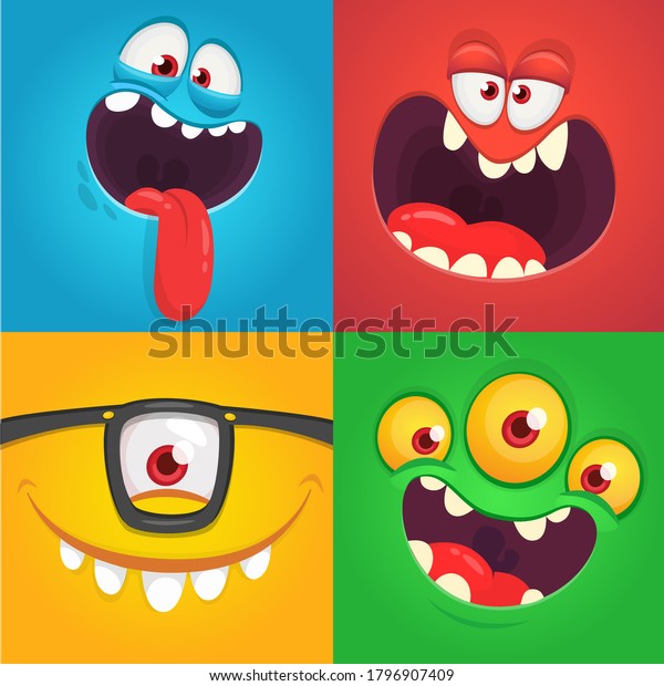 Cartoon Monster Faces Set Vector Collection Stock Vector (Royalty Free ...