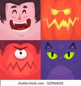 Cartoon monster faces vector set. Cute square avatars and icons