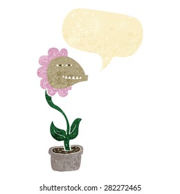 cartoon monster flower with speech bubble