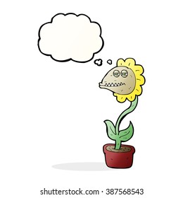 flor de monstruo de dibujos animados con burbuja de pensamientos