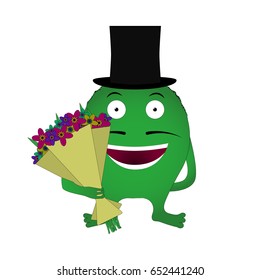 Cartoon monster with flowers. Vector illustration