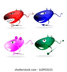 Cartoon monster. Four-color emotion.