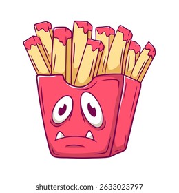 Cartoon of a monster french fry with a funny sad face