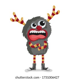 Cartoon monster. Halloween vector gray and horned monster, vector illustration
