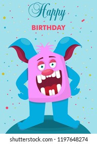 cartoon monster happy birthday