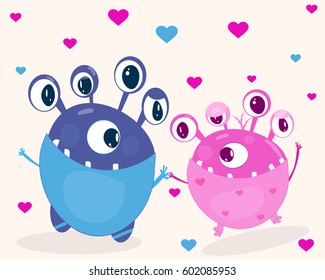 Cartoon monster heart love vector illustration