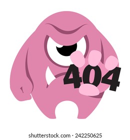 Cartoon monster holding 404 error sign