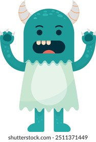 Cartoon monster with horns and sharp teeth, colorful design for kids.