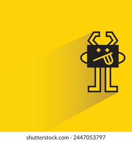 cartoon monster icon with shadow on yellow background