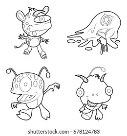 cartoon monster illustration with thin line