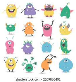 Cartoon monster isolated set , funny characters . Vector illustration.