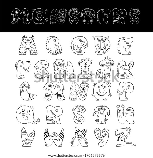 Cartoon Monster Letter Set Isolated Black Stock Vector (Royalty Free ...