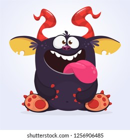 Cartoon monster with long tongue. Vector illustration clipart
