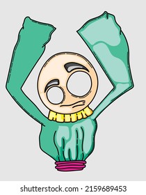 cartoon monster with long, upturned shirt and bald head