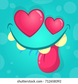 Cartoon monster in love. Vector illustration for St Valentines Day. Monster face avatar for print, t-shirt or sticker