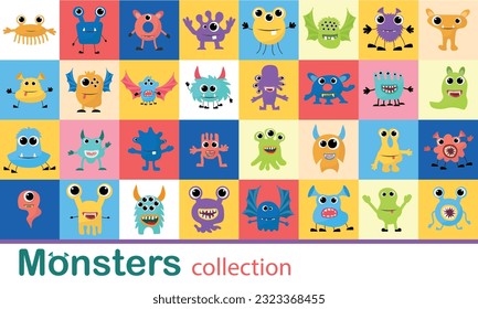 Cartoon monster mascot. Halloween funny monsters, bizarre goofy gremlin with horn and silly furry, alien creations. Cartoons fluffy creatures spooky character vector isolated icon illustration set