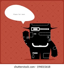Cartoon monster with message cloud