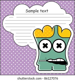 Cartoon monster with message cloud