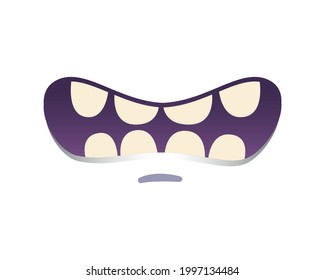 Cartoon monster mouth with scared expression on white background vector illustration