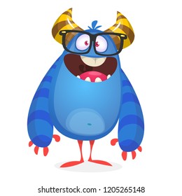 Cartoon monster nerd wearing glasses. Vector illustration isolated