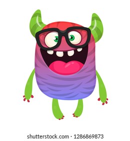 Cartoon monster nerd wearing glasses. Vector illustration isolated