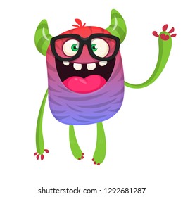 Cartoon monster nerd wearing glasses. Vector troll or alien illustration isolated