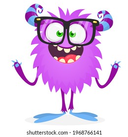 Cartoon monster nerd wearing glasses. Vector illustration isolated. 
