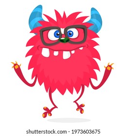 Cartoon monster nerd wearing glasses. Vector illustration isolated. 
