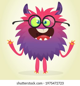 Cartoon monster nerd wearing glasses. Vector illustration isolated. 

