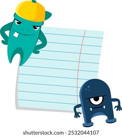 Cartoon monster note template. Funny kid page
