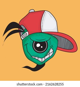 cartoon monster one eye hip-hop mascot character graffiti vector 