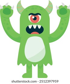 Cartoon monster with one eye, horns, and sharp teeth in a playful design