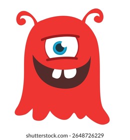 Cartoon monster with one eye waving hands . Vector illustration isolated on white. Halloween design