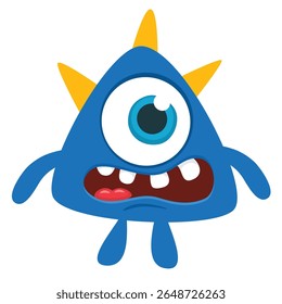 Cartoon monster with one eye waving hands . Vector illustration isolated on white. Halloween design