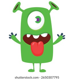 Cartoon monster with one eye waving hands . Vector illustration isolated on white. Halloween design