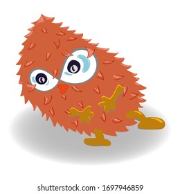 Cartoon monster orange fluffy. Vector illustration isolated on white background.  Hand drawn monster for party decoration, greeting card design, t-shirt print, inspiration poster