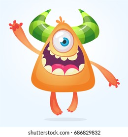 Cartoon monster. Orange monster smiling. Halloween vector illustration. Design for emblem or mascot