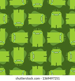 Cartoon monster pattern seamless. Green beast Vector background. Kids cloth texture