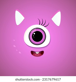Cartoon monster pink cat with  eye